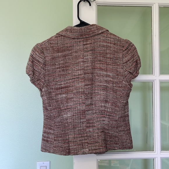 BCBG cropped tweedy cap-sleeved blazer. Single snap front closure. - Picture 4 of 4